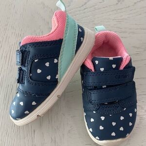 Carter's Infant Baby Navy Blue Heart Slip-on Sneakers Pink Lining Mint Stripe 4